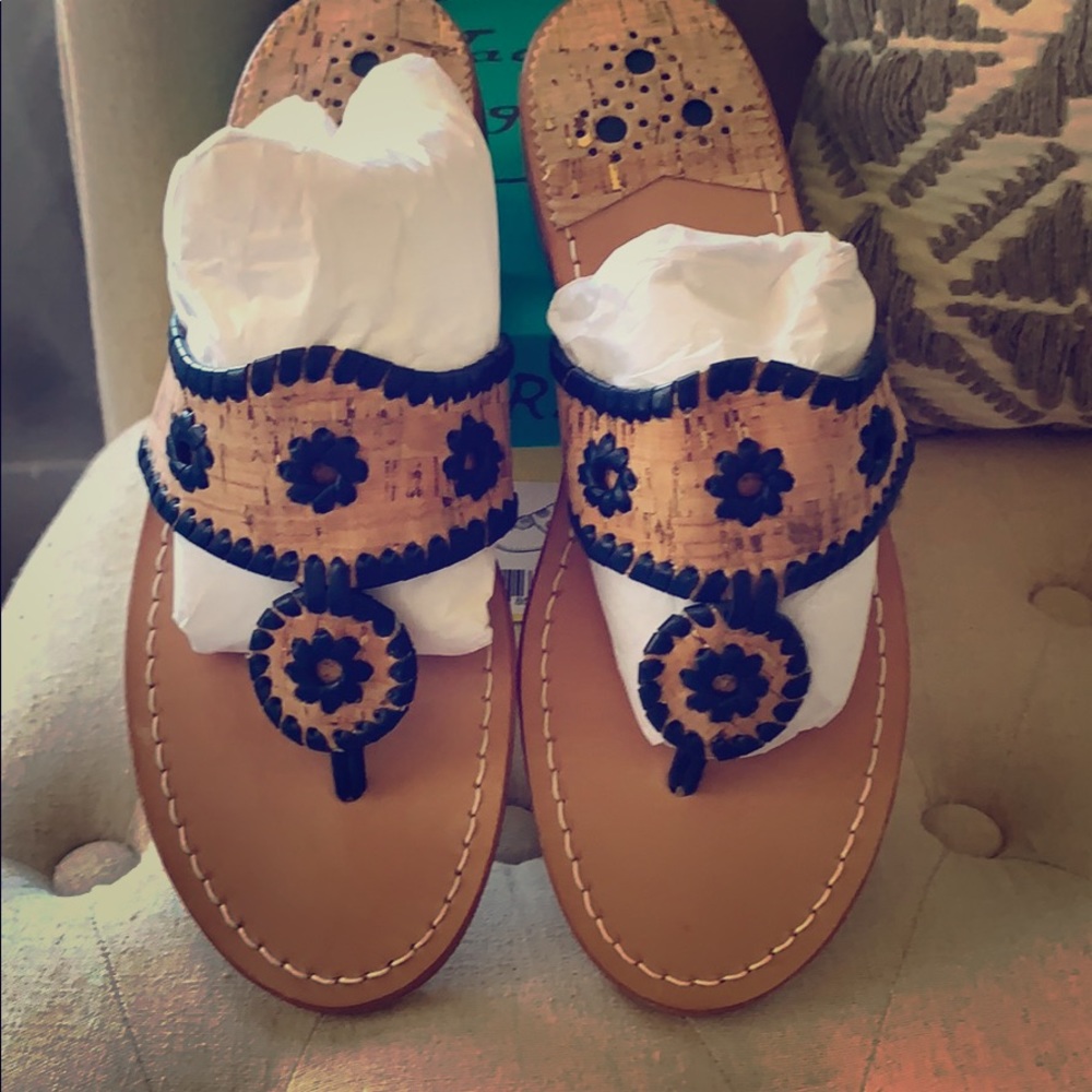 NWT makeup leather cork/navy Sz 9 jack Rogers